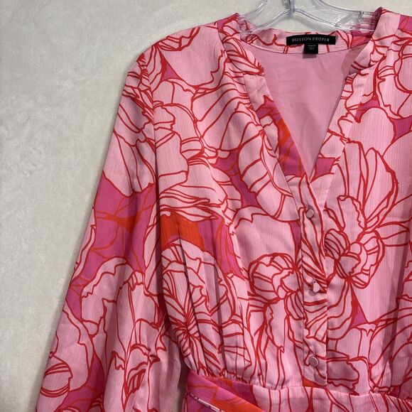 Boston Proper Blooming Outlines Print Button Up Ruffle Flounce Dress Pink 14 NWT - Picture 3 of 16